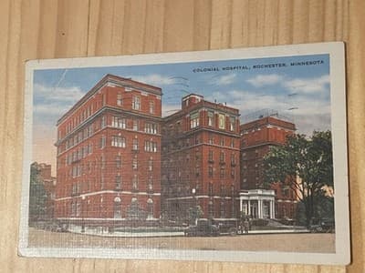 Colonial Hospital Rochester Minnesota Vintage Postcard 1943 Postmark Stamped - Image 1
