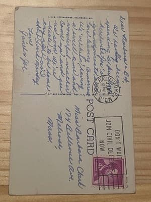 C T Art-Colortone Postcard Baltimore Skyline Washington Monument Postally Used - Thumbnail 2