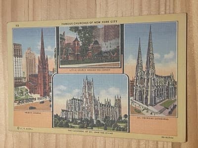 Curteich Postcard Famous Churches of New York City Linen 113 Postmarked 1949 - Image 1