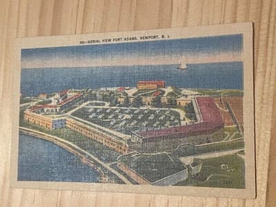 Berger Bros Fort Adams Newport RI Postcard Aerial View Linen Unused Unposted - Image 1