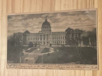 Harrisburg PA State Capitol Postcard Vintage Used 1c Stamp Handwritten Nice - Image 1