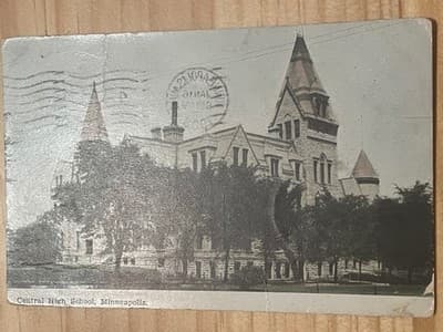 Central High School Postcard Minneapolis 1908 Vintage Postmarked Addressed Used - Image 1