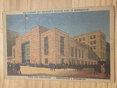 Curteich Chicago Postcard Farmers and Mechanics Bank Minneapolis Sixth Marquette - Image 1