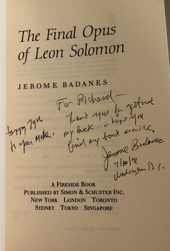 AUTOGRAPHED COPY: The Final Opus of Leon Solomon by Jerome Badanes - Thumbnail 2