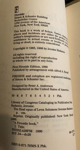 AUTOGRAPHED COPY: The Final Opus of Leon Solomon by Jerome Badanes - Thumbnail 3