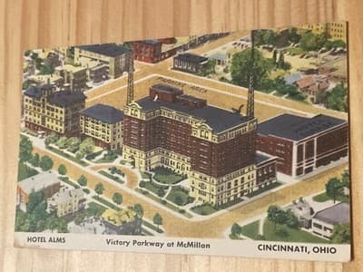 Hotel Alms Cincinnati Ohio Vintage Postcard 1955 Postmarked Handwritten 2c Stamp - Image 1