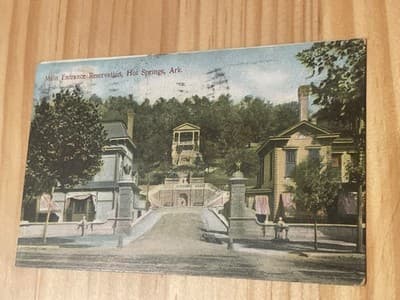 Main Entrance Reservation Hot Springs Ark Vintage Postcard Postmarked Used - Image 1