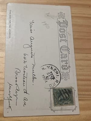 Vintage Albright Art Gallery Buffalo NY Postcard Night Lion Bridge Unused Color - Thumbnail 2