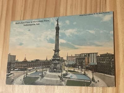 W H Bass Photo Co Monument Place Indianapolis Postcard Birds Eye View Vintage - Image 1