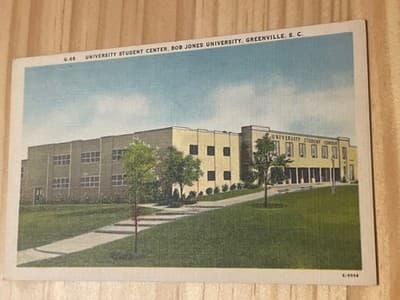 Vintage Bob Jones University Postcard Greenville SC Student Center Linen Unused - Image 1
