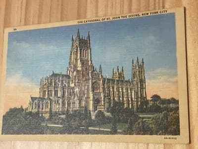 Curteich-Chicago Cathedral of St John the Divine New York Linen Postcard Unused - Image 1