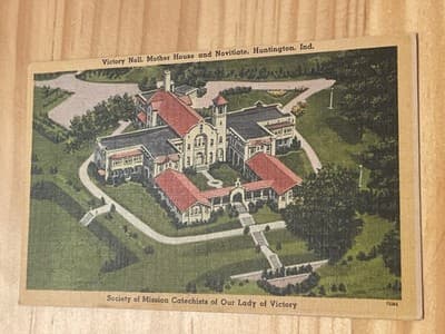 Victory Noll Mother House Novitiate Huntington IN Aerial Linen Postcard Unposted - Image 1