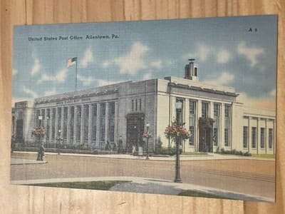 United States Post Office Allentown PA Postcard Linen Unposted Vintage Unused - Image 1