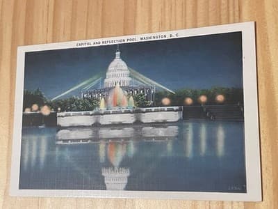 Capitol and Reflection Pool Postcard Washington DC B S Reynolds Linen Unposted - Image 1
