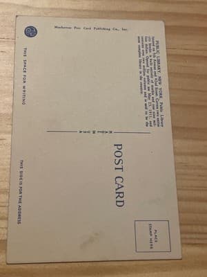 Manhattan Post Card Public Library New York City Postcard Linen Unposted 40797 - Thumbnail 2