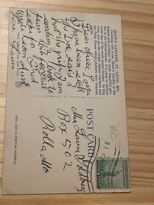 Shaws Garden St Louis MO Vintage Postcard Palm House Handwritten Postmark Linen - Thumbnail 2
