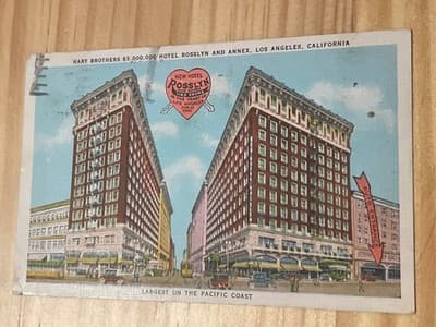 Rosslyn Hotel Los Angeles Postcard Linen Largest on Pacific Coast Postmarked - Image 1
