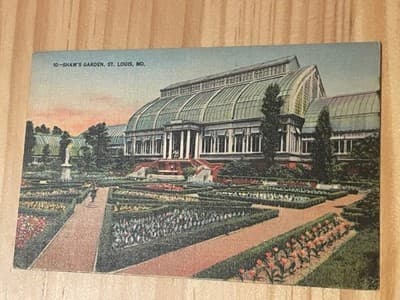 Shaws Garden St Louis MO Vintage Postcard Palm House Handwritten Postmark Linen - Image 1