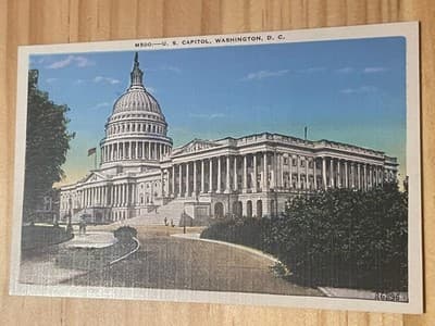 U S Capitol Postcard Unused Linen Texture Washington DC M500 26296 Colorized - Image 1