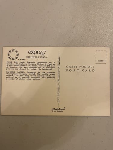 Vintage Expo 67 Postcard Montreal Canada dancing waters fountain - Thumbnail 2