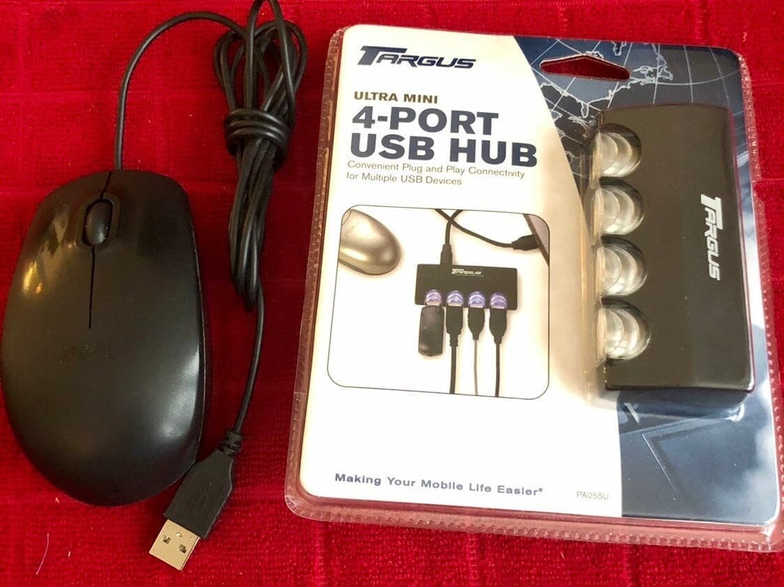 Usb 4 port hub & usb Dell mouse desk use - Image 1