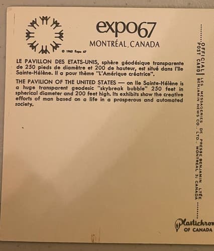 Expo 67 Montreal Canada Postcard USA pavilion United States - Thumbnail 3