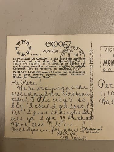 1967 Montreal World's Fair EXPO 67 Postcard "Canada's Pavilion" Night View - Thumbnail 4