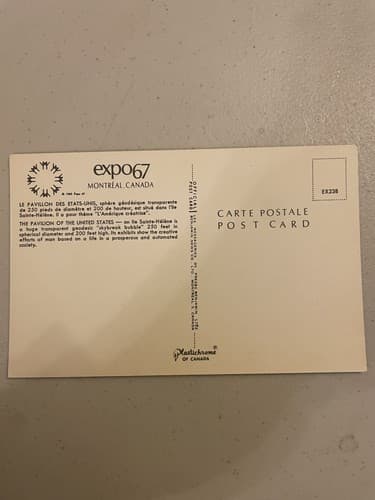 Montreal Canada Expo 67 Pavilion Of United States Chrome Postcard - Thumbnail 2