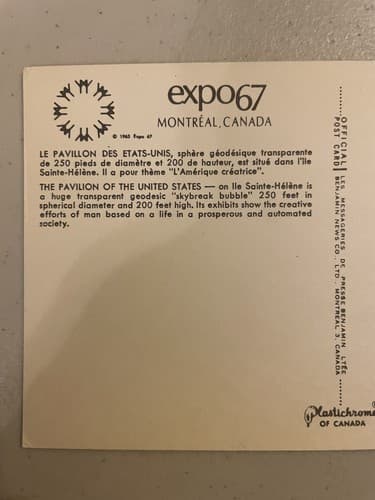 Montreal Canada Expo 67 Pavilion Of United States Chrome Postcard - Thumbnail 3