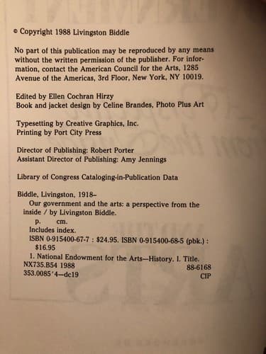 AUTOGRAPHED Our Government and the Arts: A Perspective from the Inside by BIDDLE - Thumbnail 3