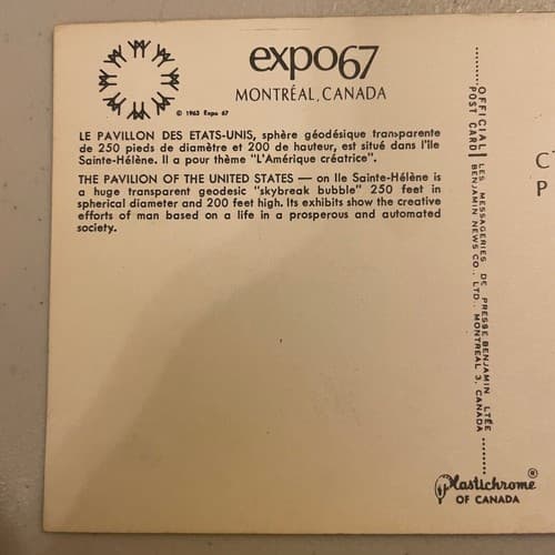 Vintage 1967 MONTREAL CANADA BIOSPHERE expo67 Man And His World postcard - Thumbnail 3