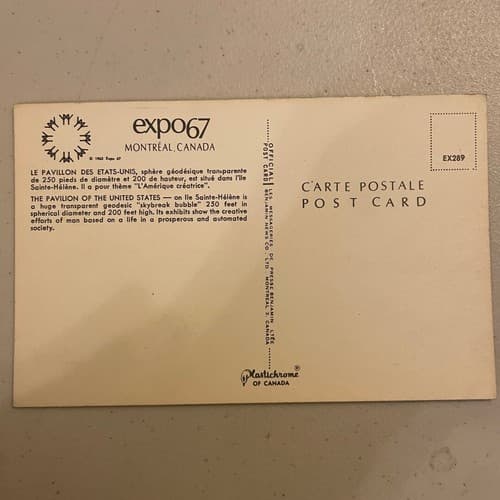 Vintage 1967 MONTREAL CANADA BIOSPHERE expo67 Man And His World postcard - Thumbnail 2
