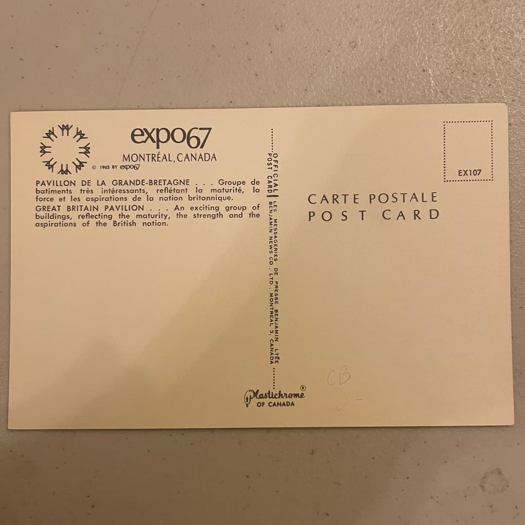 Postcard Canada Montreal Quebec Expo 67 Great Britain Pavilion Flag People - Thumbnail 2