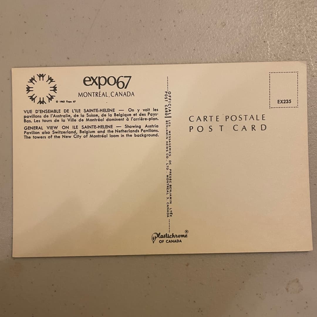 Canada Expo 67 Montreal General View On Ile Sainte Helene Postcard Canada - Queb - Thumbnail 2