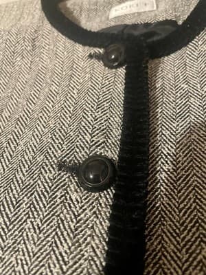 Koret Blazer Womens 16 Black Herringbone Tweed Collarless Button Front Lined - Thumbnail 4