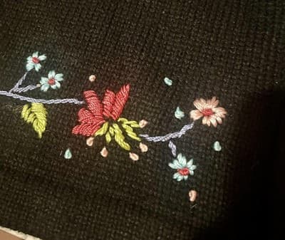 White Stag Sweater Cardigan Womens Large Black Floral Embroidered Belted Knit - Thumbnail 2