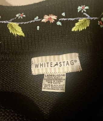 White Stag Sweater Cardigan Womens Large Black Floral Embroidered Belted Knit - Thumbnail 6