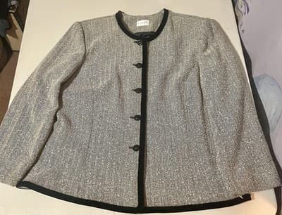 Koret Blazer Womens 16 Black Herringbone Tweed Collarless Button Front Lined - Image 1