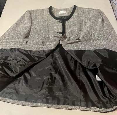 Koret Blazer Womens 16 Black Herringbone Tweed Collarless Button Front Lined - Thumbnail 7