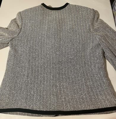 Koret Blazer Womens 16 Black Herringbone Tweed Collarless Button Front Lined - Thumbnail 10
