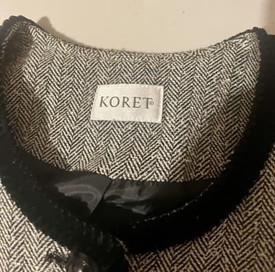 Koret Blazer Womens 16 Black Herringbone Tweed Collarless Button Front Lined - Thumbnail 2