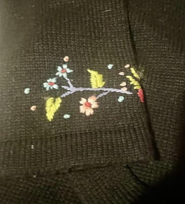 White Stag Sweater Cardigan Womens Large Black Floral Embroidered Belted Knit - Thumbnail 3