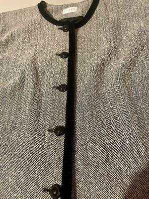 Koret Blazer Womens 16 Black Herringbone Tweed Collarless Button Front Lined - Thumbnail 3