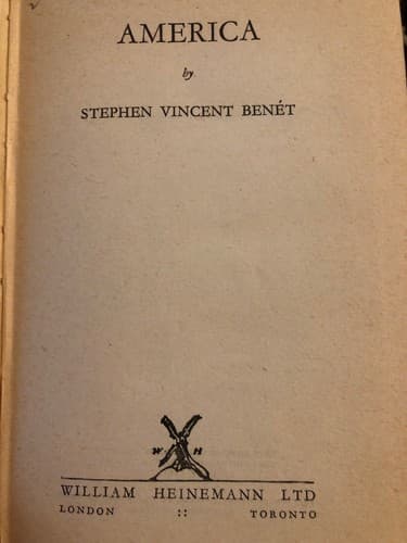 America. 1945 1st ed. hc Stephen Vincent Benet Heinemann London - Thumbnail 3