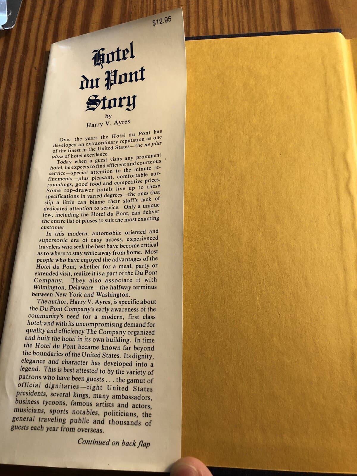 AUTOGRAPHED Hotel du Pont Story Wilmington, Delaware 1911-1981 Harry V Ayres - Thumbnail 4