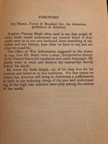 America. 1945 1st ed. hc Stephen Vincent Benet Heinemann London - Thumbnail 5