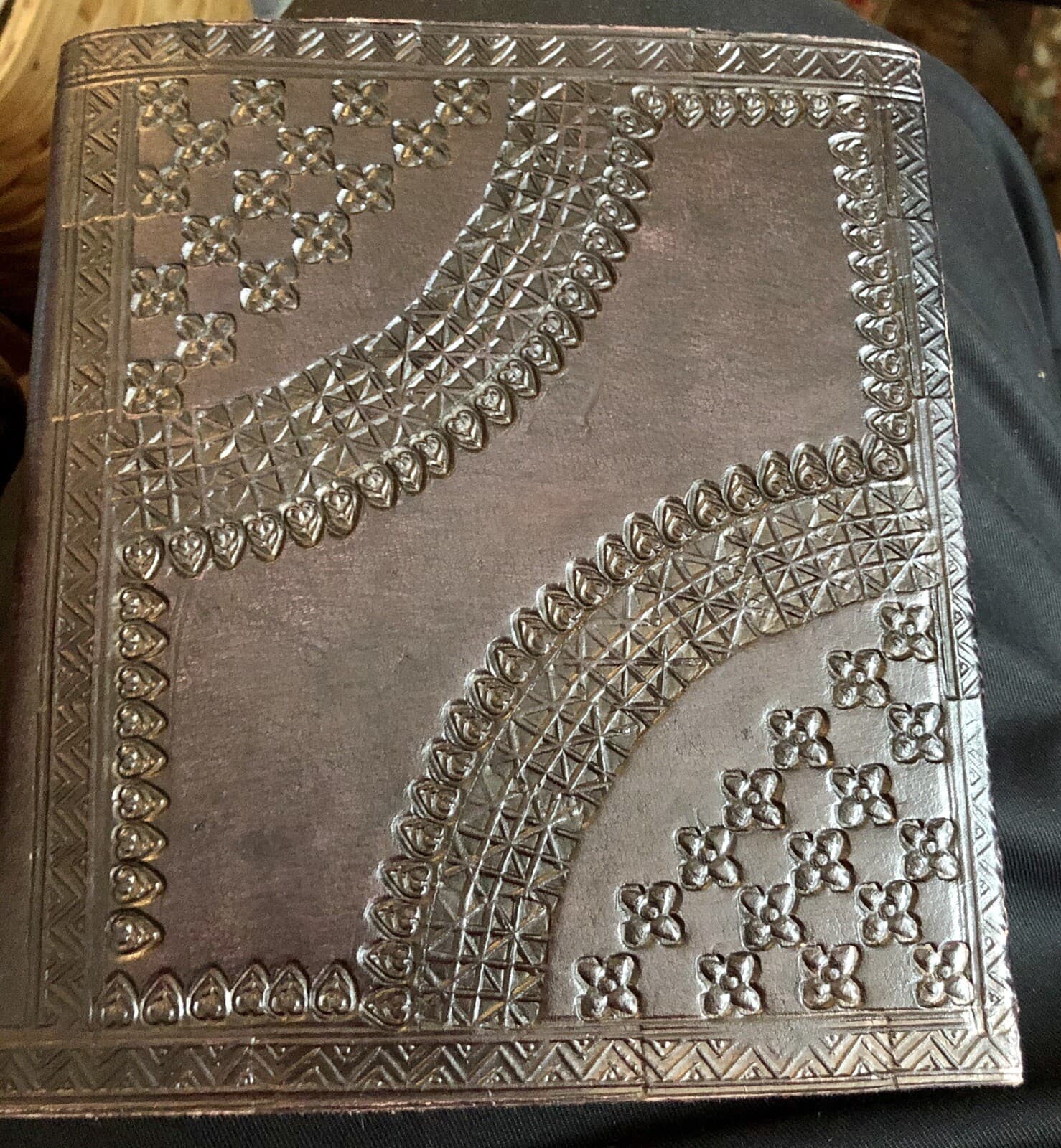 Elaborate Handmade hand tooled decorated Leatherbound Journal Handcrafted Paper - Thumbnail 3