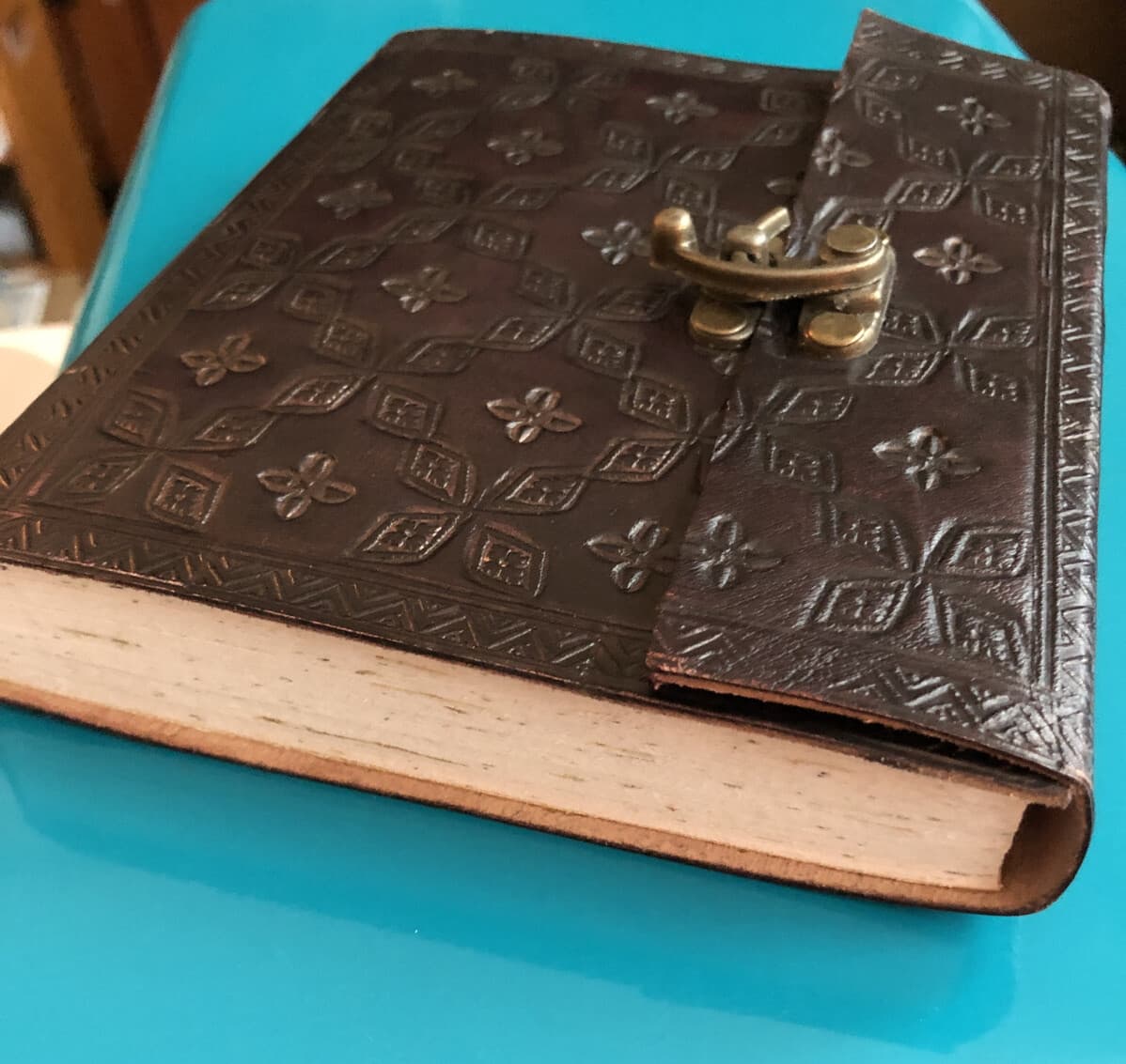 Elaborate Handmade hand tooled decorated Leatherbound Journal Handcrafted Paper - Image 1