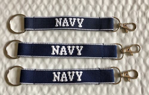 NAVY Personalized Embroidered key Strap Key Ring keychain W/ Clasp - Image 1