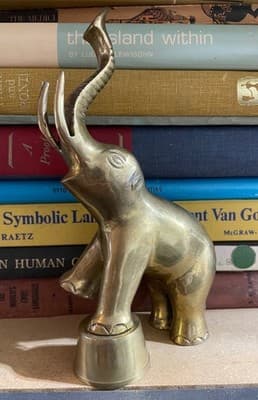 Vintage Brass Elephant Figurine Bell Trunk Up Standing Sculpture Decor - Image 1